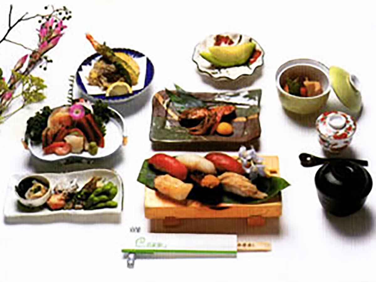 刺身・前菜・煮物・焼き物・天ぷら・茶碗蒸し・鮨・椀・デザート